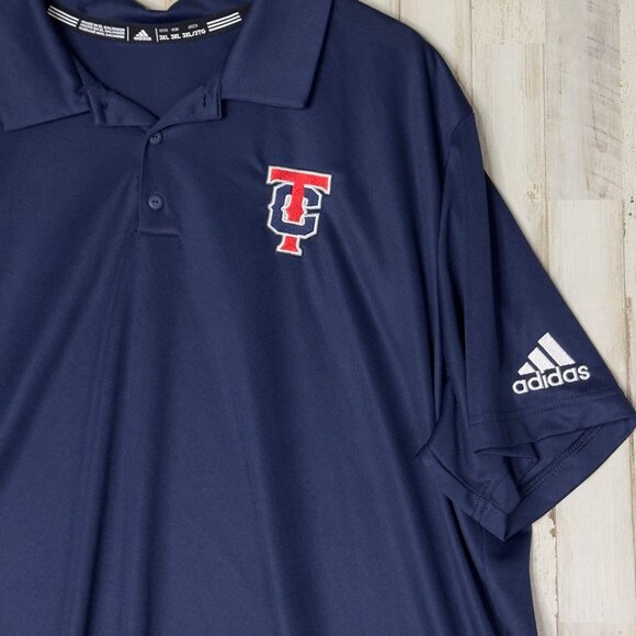 Adidas Navy Teurlings Catholic School Short Sleeve Golf Grind Polo Shirt Sz 3XL - Picture 2 of 8